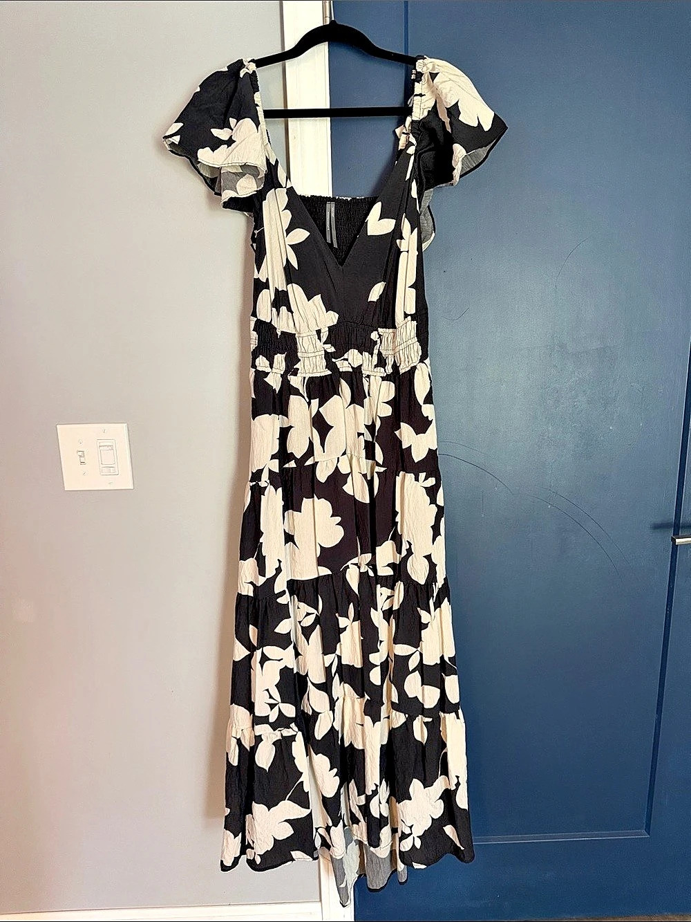 Anthropologie Floral Maxi Dress in Black & White Like New large